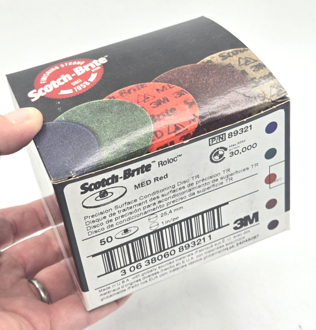 50/Box 3M 1” Scotch-Brite ROLOC 89321 Medium Red Precision Conditioning Disc