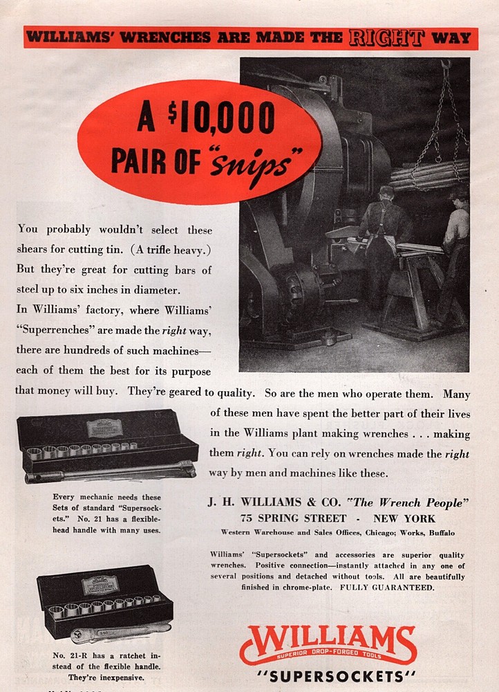 1935 Williams Drop-Forged Tools #21 Socket Set Original Print Ad