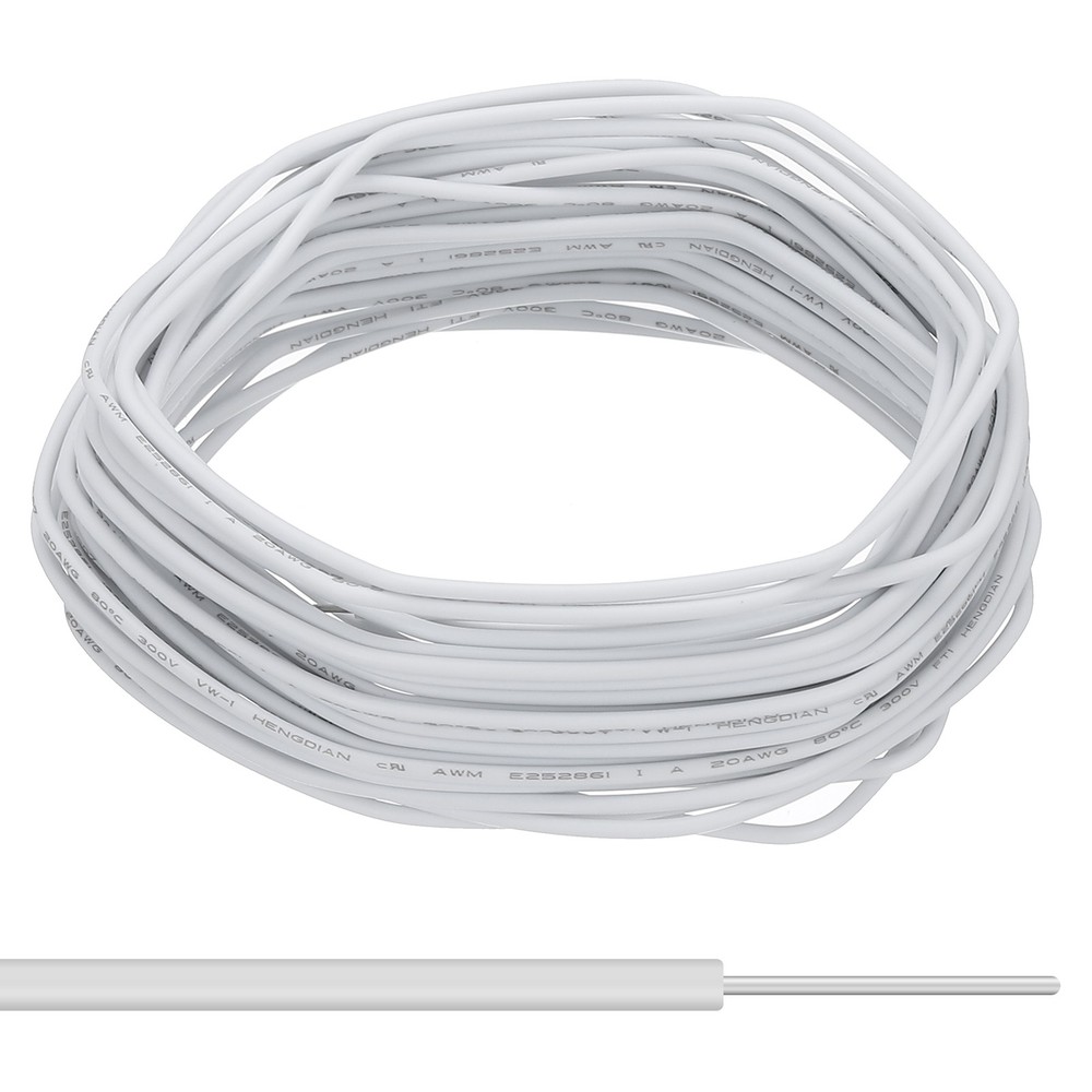 22AWG Solid Electric Wire, 49Ft Hook Up Tinned Copper Wire, White