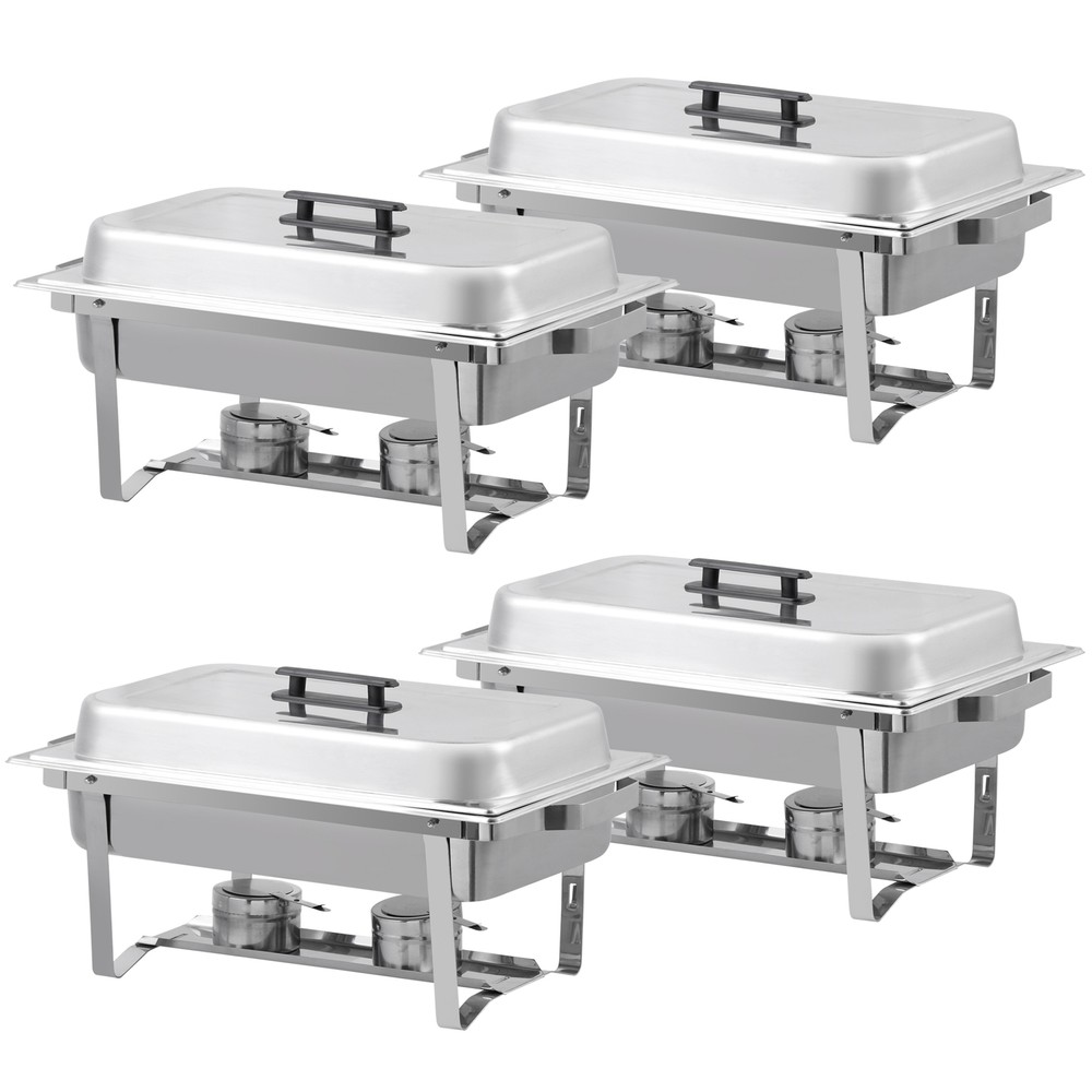 4PCS Stainless Steel Rectangular Chafing Dish Set Dish Buffet Trays 8QT Durable