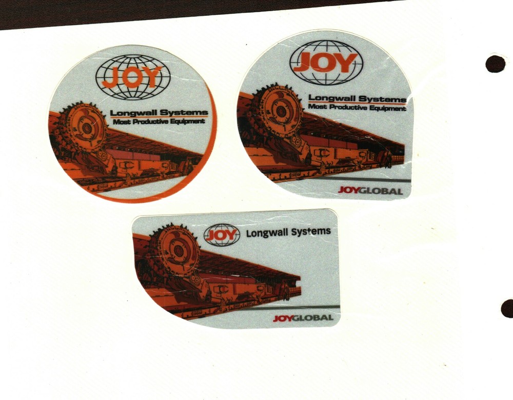 3 NICE DIFFERENT LONGWALL SYSTEMS JOY COAL MINING STICKERS # 43