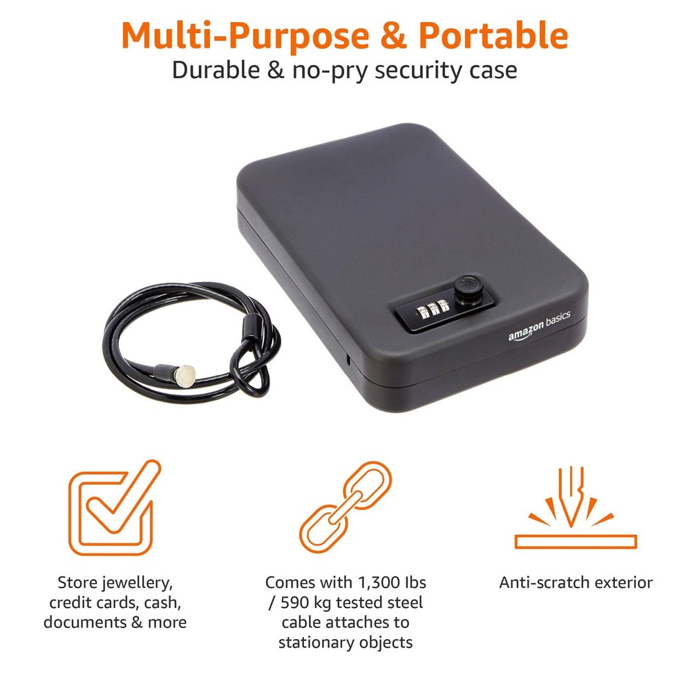 Amazon Basics Portable Security Case Lock Box Safe with Large, Black