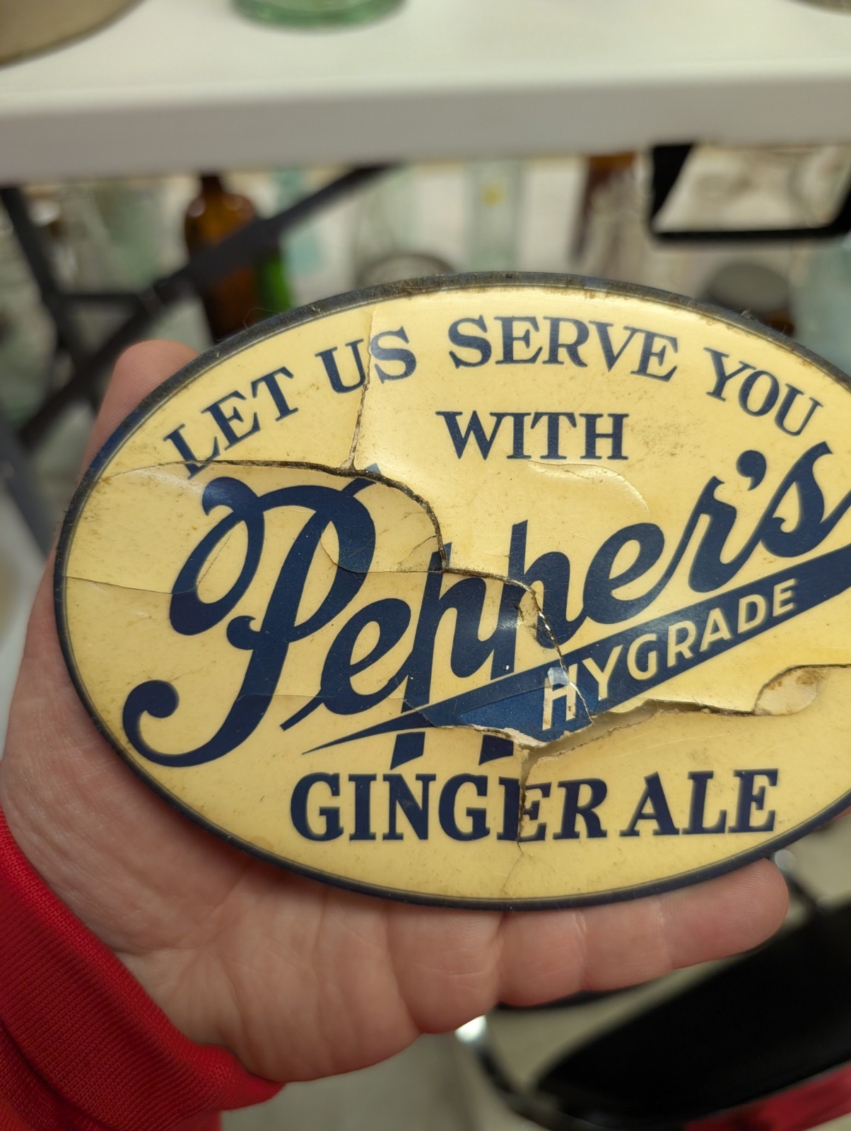 Pepper's Hygrade Ginger Ale Celluloid Advertising Sign Ashland Pa Crystaline