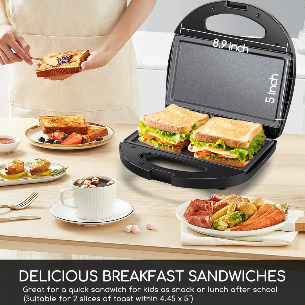 Sandwich Maker with Non-stick Deep Grid Surface for Egg, Ham, Steaks Compact ...
