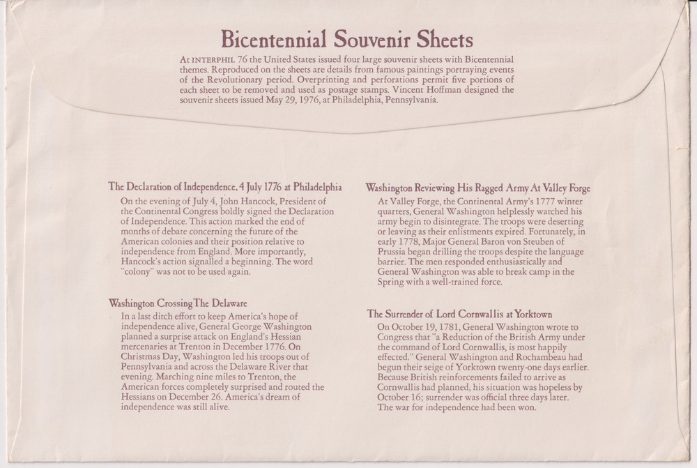 US Bicentennial Souvenir Sheet Collection; 4 Stamp Sheets