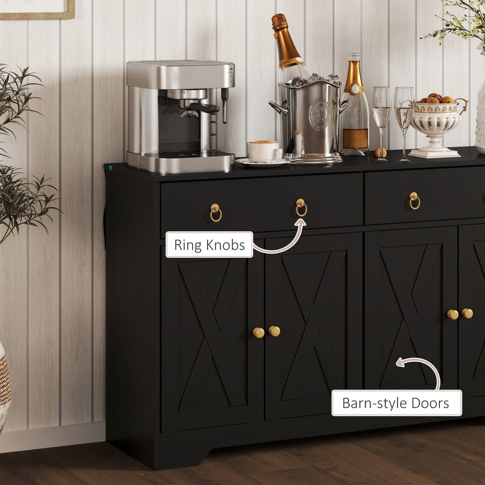Kitchen Storage Sideboard, Buffet Cabinet with Barn Doors, Black