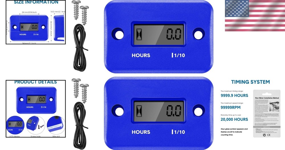 Inductive Hour Meter 2 Pack Waterproof Digital Engine Timer for Motorcycles