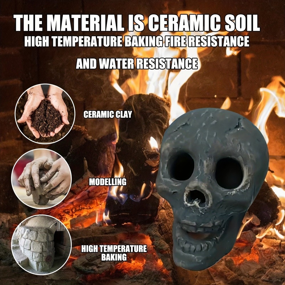 1pc Halloween Firepit Skull Fire Logs, Mitated Human Skull Ceramic, Fireproof Sk