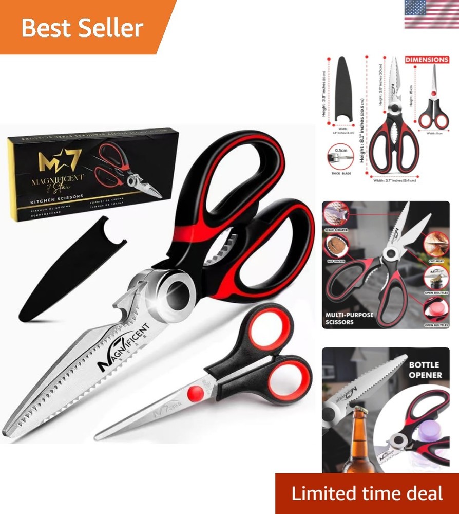 Professional Kitchen Scissors with Serrated Blades - Easy Grip for Left & Right