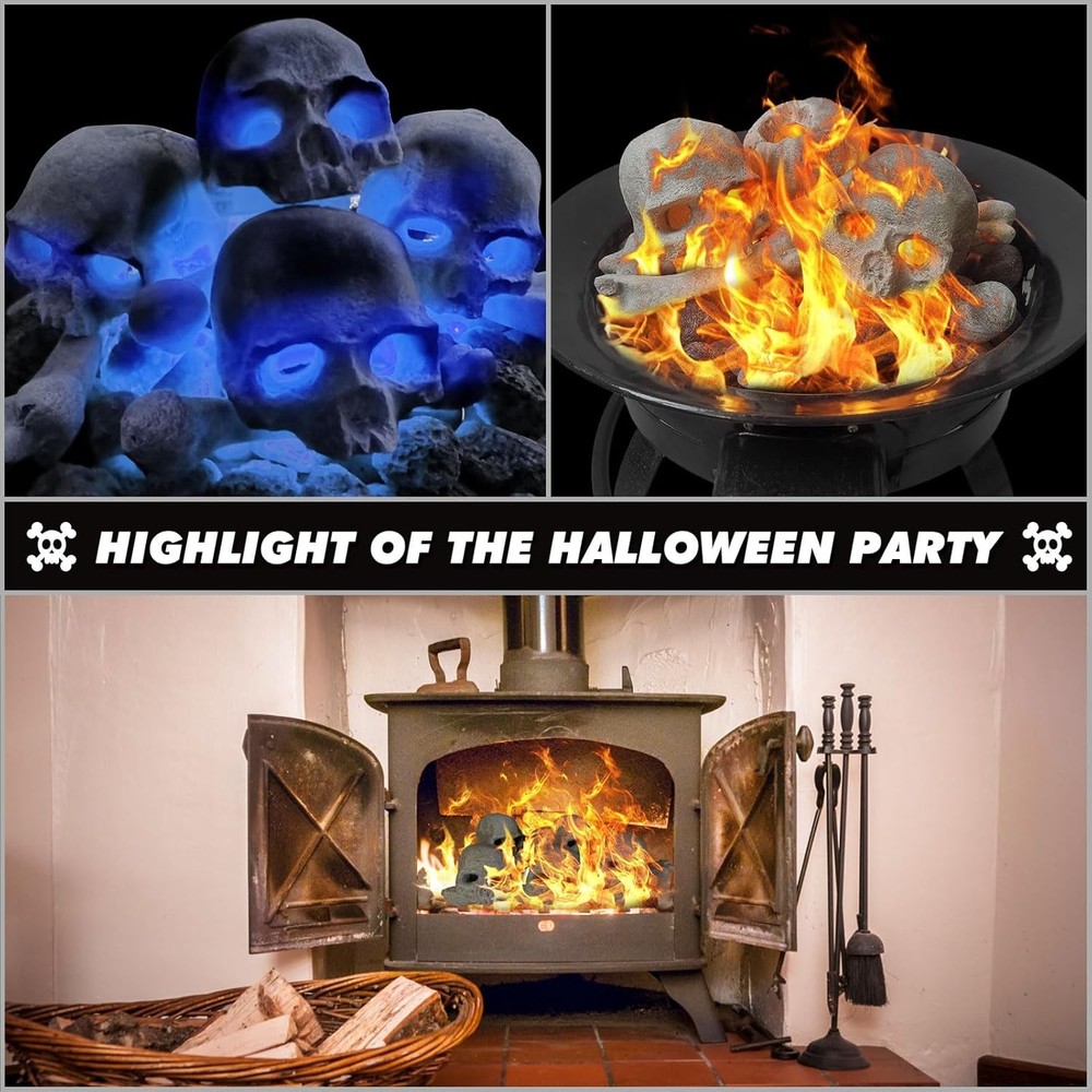 9 Pcs Ceramic Skulls for Fire Pit, Durable Reusable Fireproof Fire Pit Skull Log