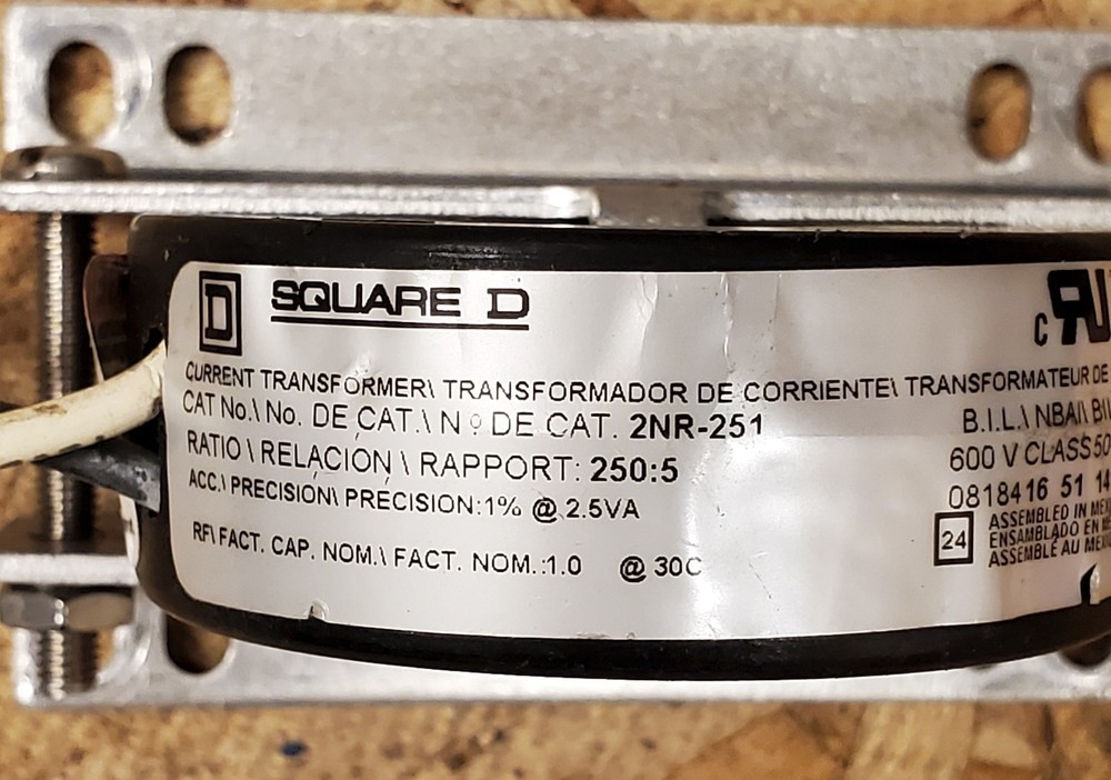 Square D Schneider Electric Current Transformer 2NR-251 w/ Mounting Bracket