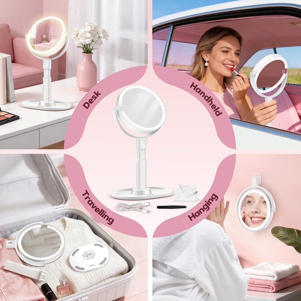 Makeup Mirror with Lights, 30X Magnifying & Height Adjustable, Lighted Magnif...