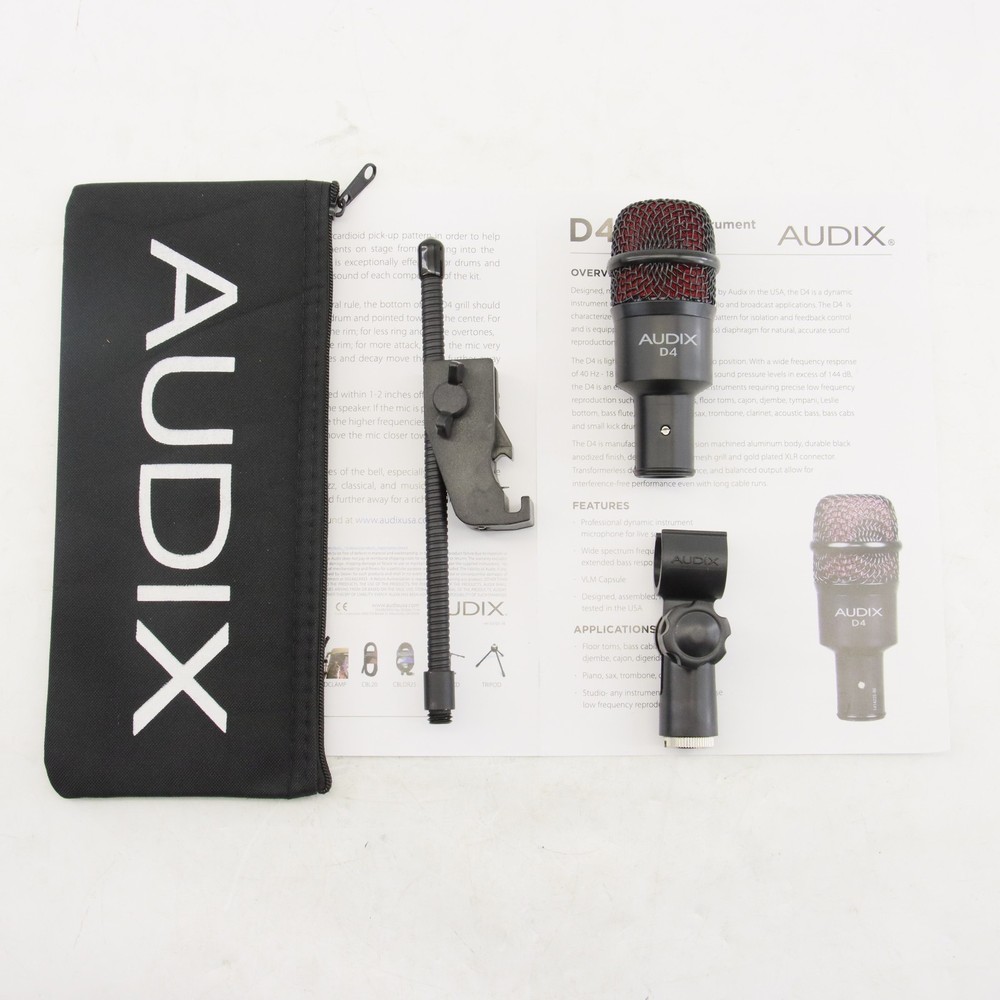 NEW 1 Pack Audix D4 Hypercardioid Dynamic Instrument Microphone Bundle US