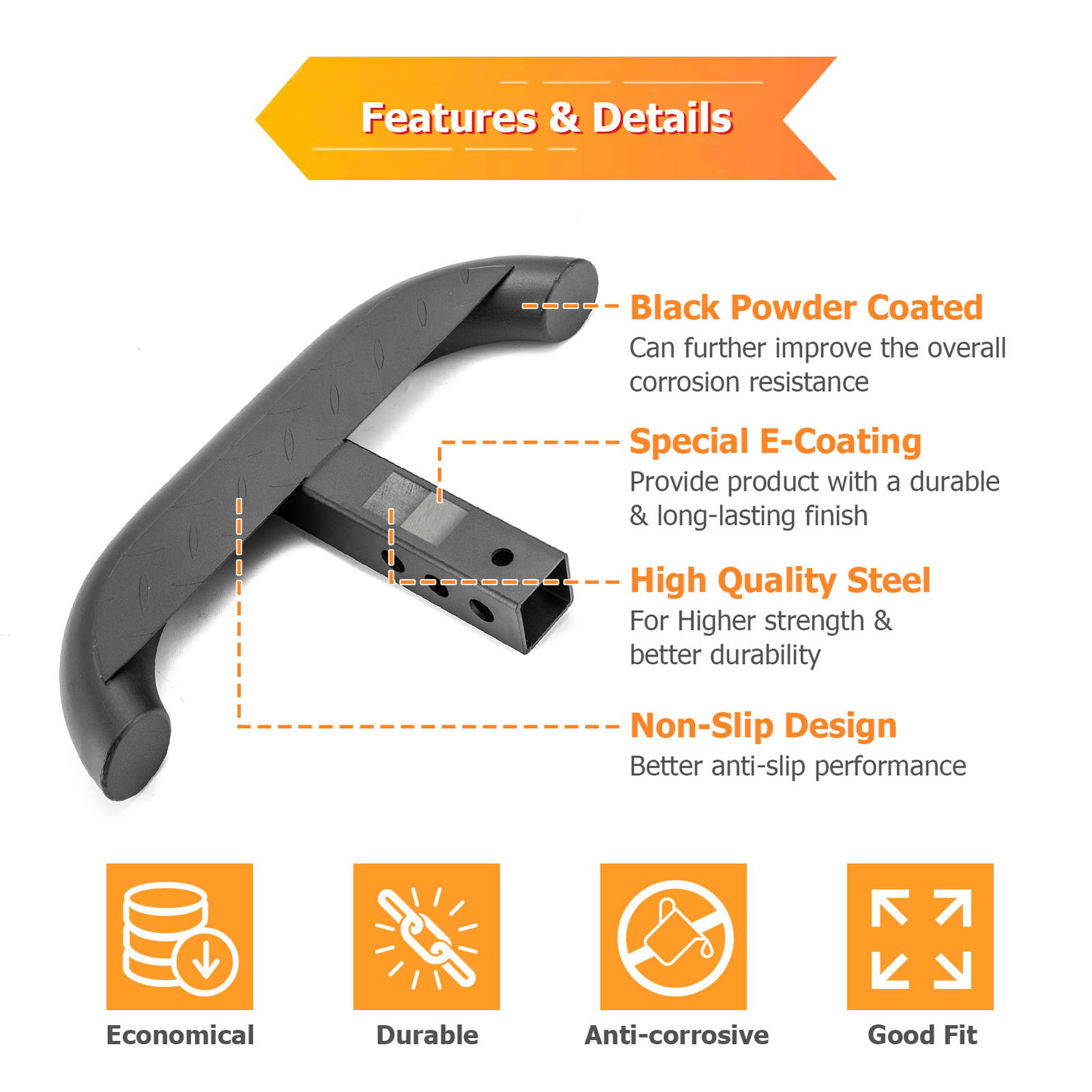 Trailer Towing Hitch Step Bar Rear Bumper Guard Fits 2'' Inch Receiver