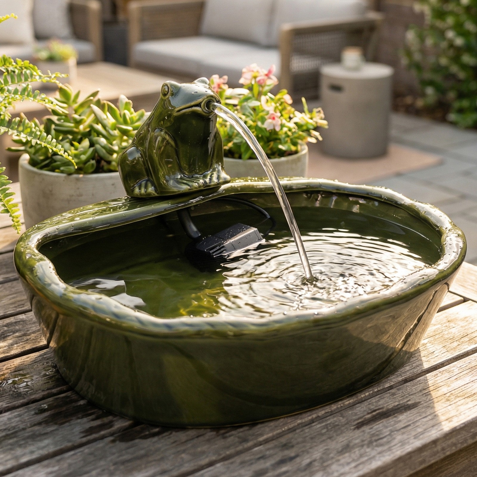 Frog Glazed Ceramic Outdoor Solar Water Fountain - 7 in by Sunnydaze