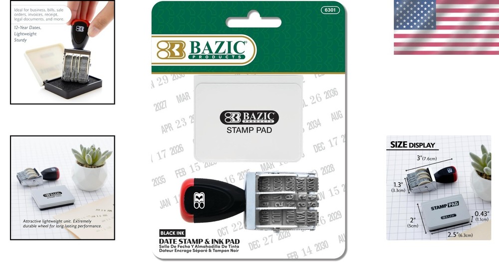 Date Stamp with Ink Pad - Adjustable Calendar Date