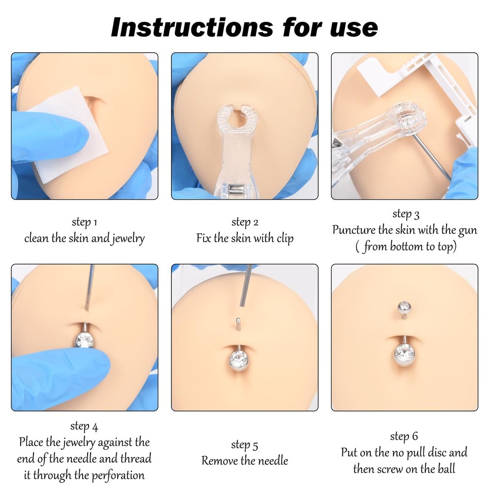 Belly Button Piercing Gun Kit - Silver Navel Piercing Gun
