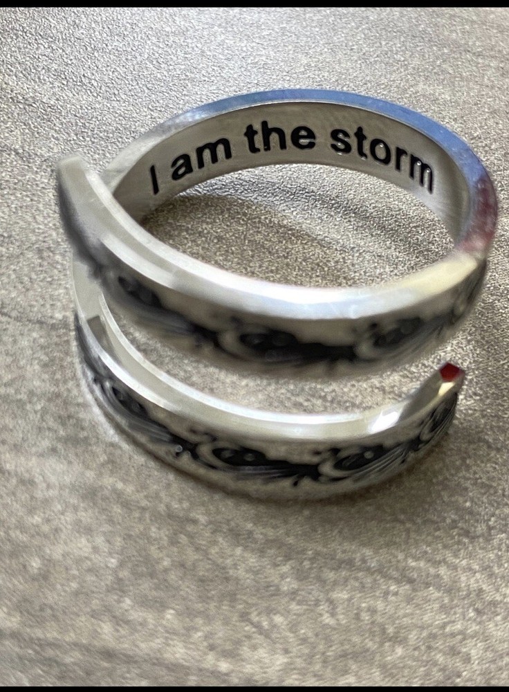 Silver I am the storm twist statement ring - unique gift for her
