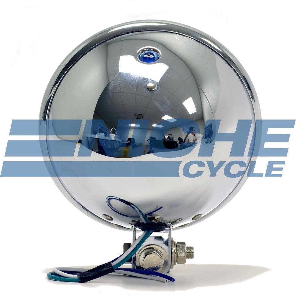 Bates Style 5.75" Chrome Headlight Assembly Blue Dot Chopper Bobber
