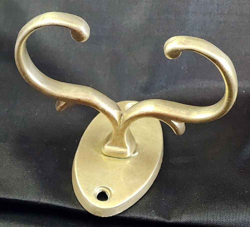 Three Early Antique Brass Fireplace Tool Jamb Hooks