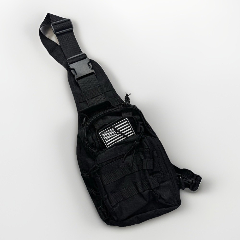 Tactical Black Cross Body Bag with Molle Panel Adjustable Shoulder Strap