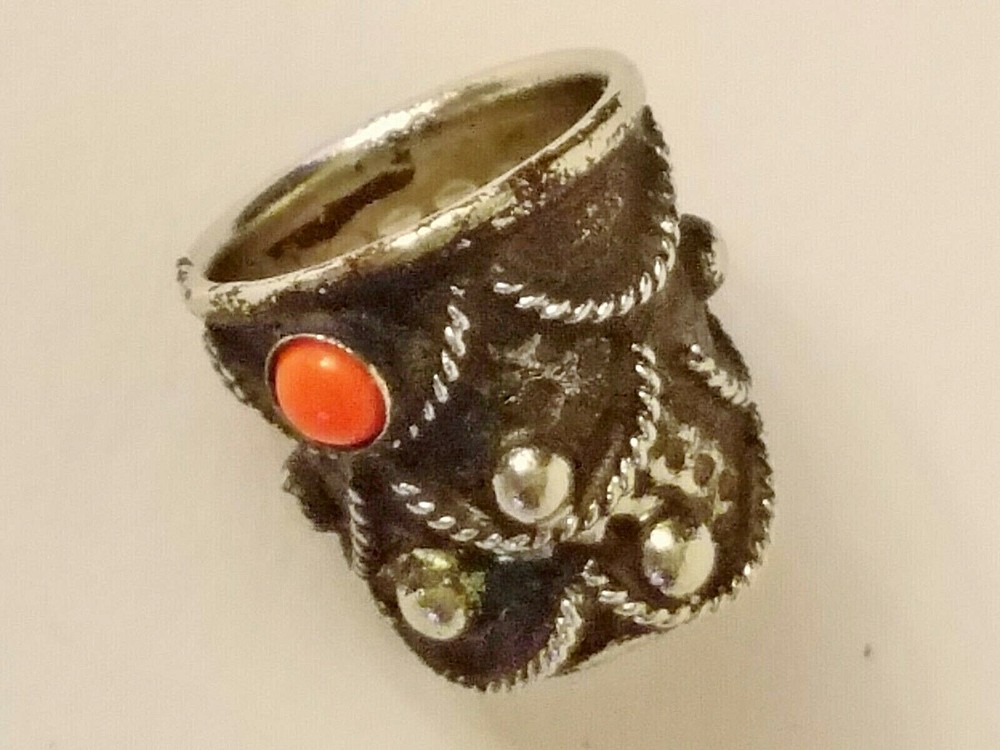 Unique black-silver thimble with coral