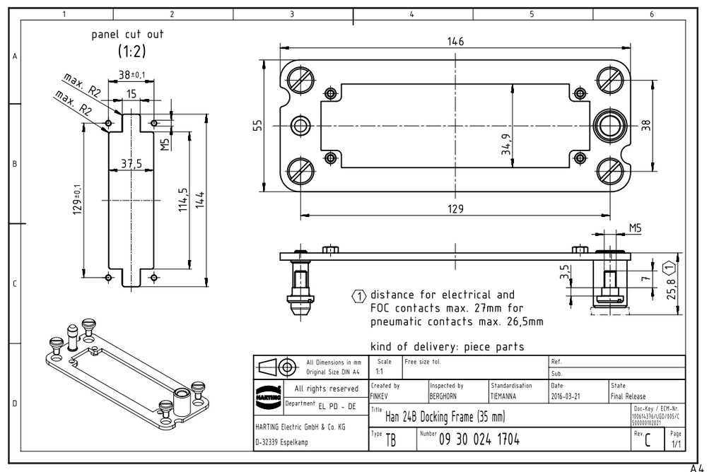 1pc Docking Frame 09300241704 Han 24B Docking Frame(35mm)