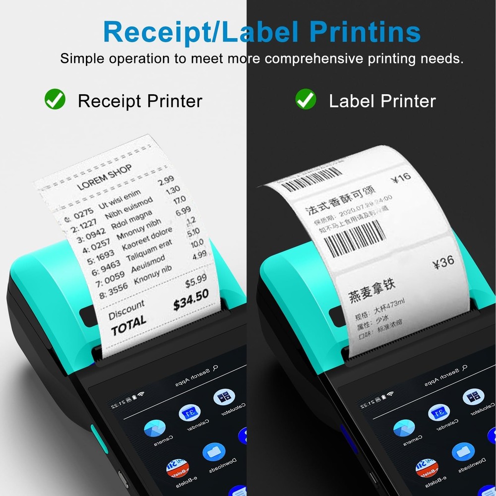 POS PDA Thermal Receipt Printer Handheld Printer Mobile POS Machine 5.5" Touc...