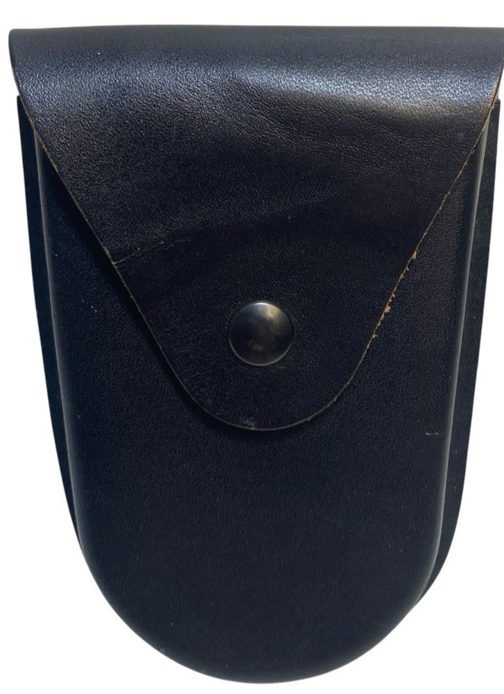 Handcuff Case Black Leather Belt Pouch Snap Closure