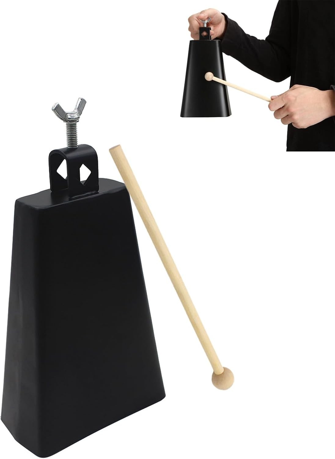 Metal Iron Cowbell 8 inch Steel Large Noise Maker Hand Percussion Instrument wit