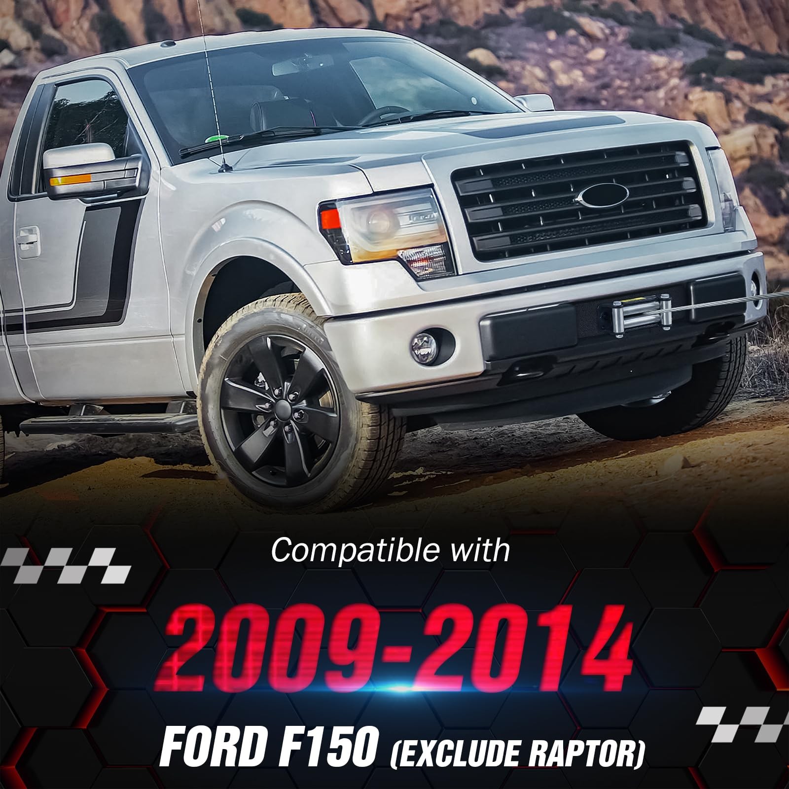 Winch Mount Plate for 2009-2014 F150 10x4.5 Bolt Pattern Steel 12000lb Black