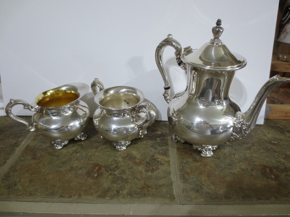 3-Pc. WALLACE Silversmiths COFFEE/TEA, CREAMER, SUGAR Polished SILVERPLATE SET