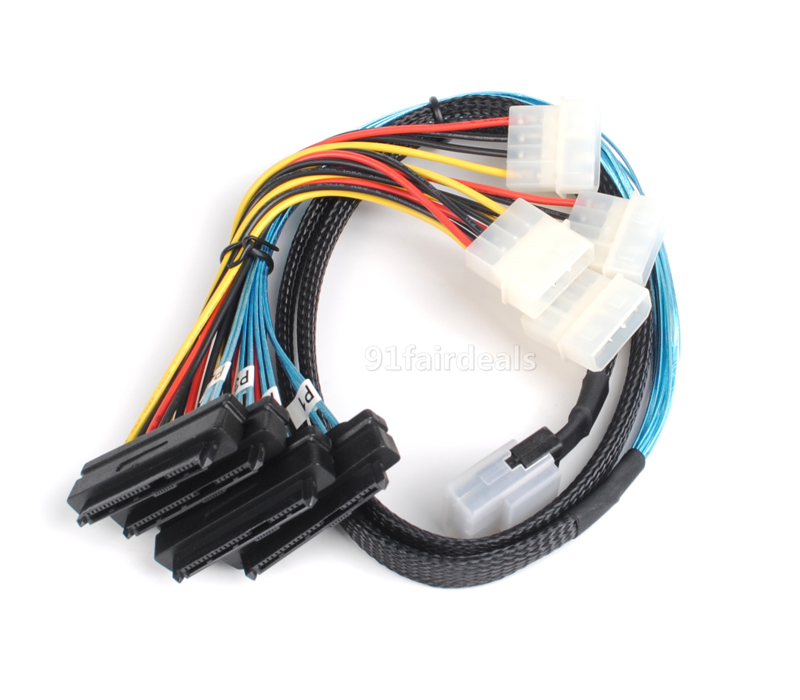 Mini SAS 36 Pin SFF-8087 to 4x SAS/SFF-8482 MINI 4 pin 1 Power HDD Cable 3FT 1M