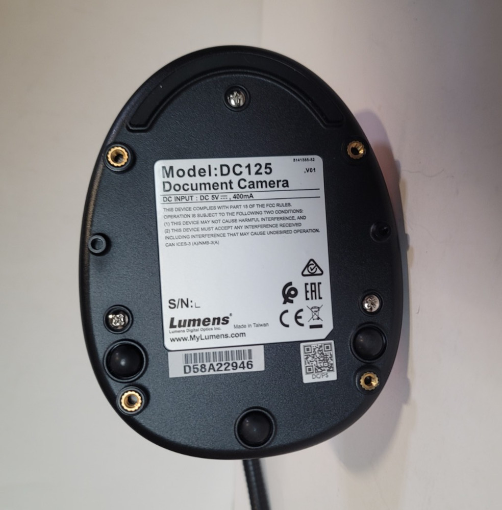 Lumens DC125 High-Definition Document Camera NO USB Cable *Lamp Does Not Work*