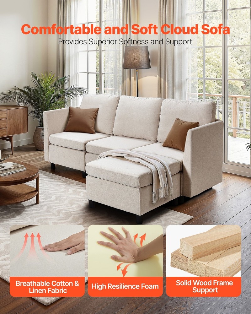 [New]Modular Sectional Sofa,3-Seater Modular Sofa w/Hidden Storage,Cloud Section