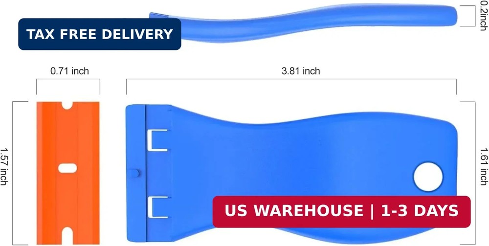Plastic Razor Blade Scraper 4 Pcs and 120 Pcs Blades, Remove Label Decal Tool.