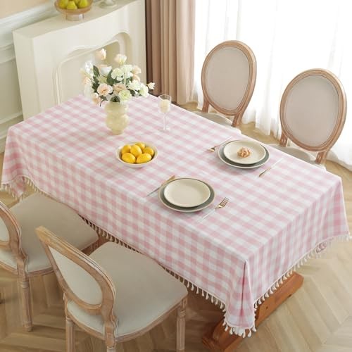 Pink Checkered Tablecloth Rectangle Washable 102" x 55" (Rectangular) A-pink