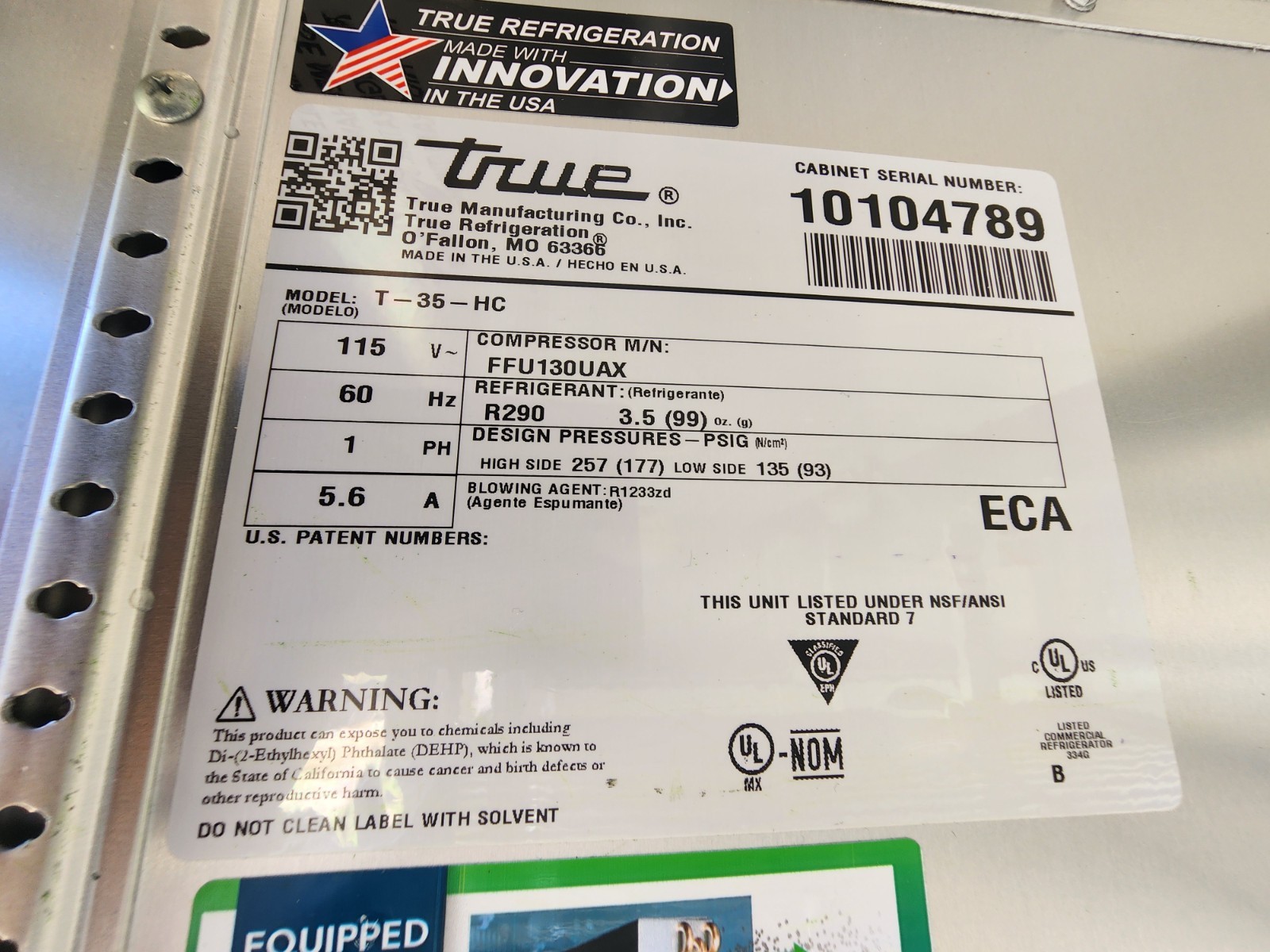 2021 TRUE T-35 TWO SECTION REACH-IN REFRIGERATOR