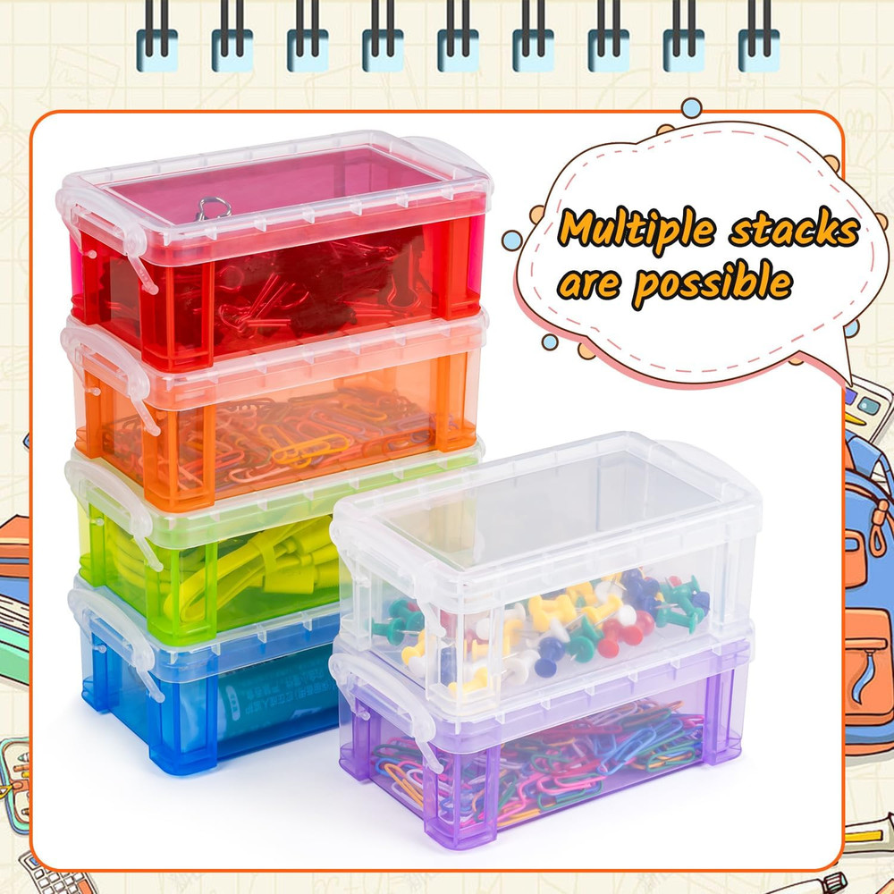 6Pack Colorful small plastic containers, 5.3" X 3.0" X 2.0" Stackable Mini Stora