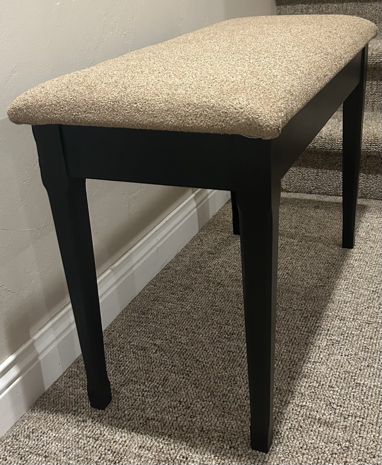 Vintage Black Piano Bench Upholstered with Storage