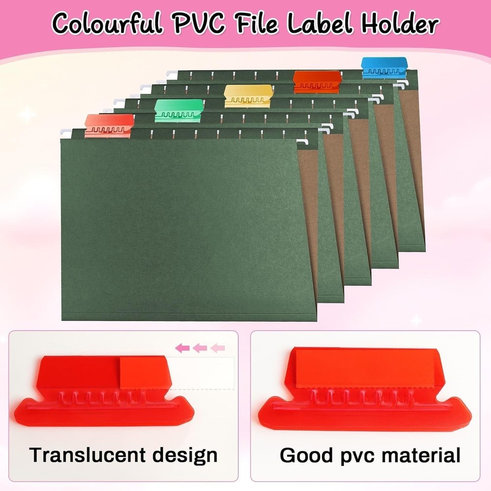 Efficient A5 Hanging File Labels: 100 Durable Multicolor Tabs with Easy Inserts