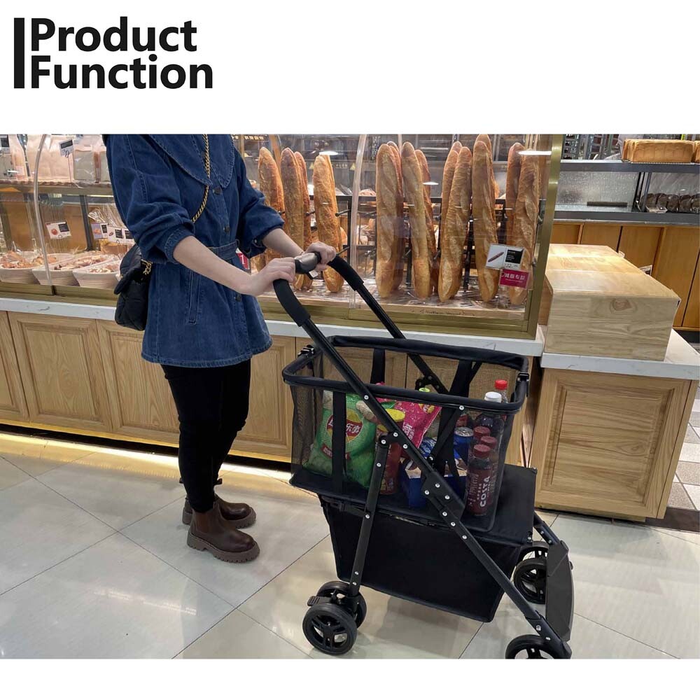 Collapsible Shopping Cart Utility Trolley Cart with Removable Tote&Swivel Wheels