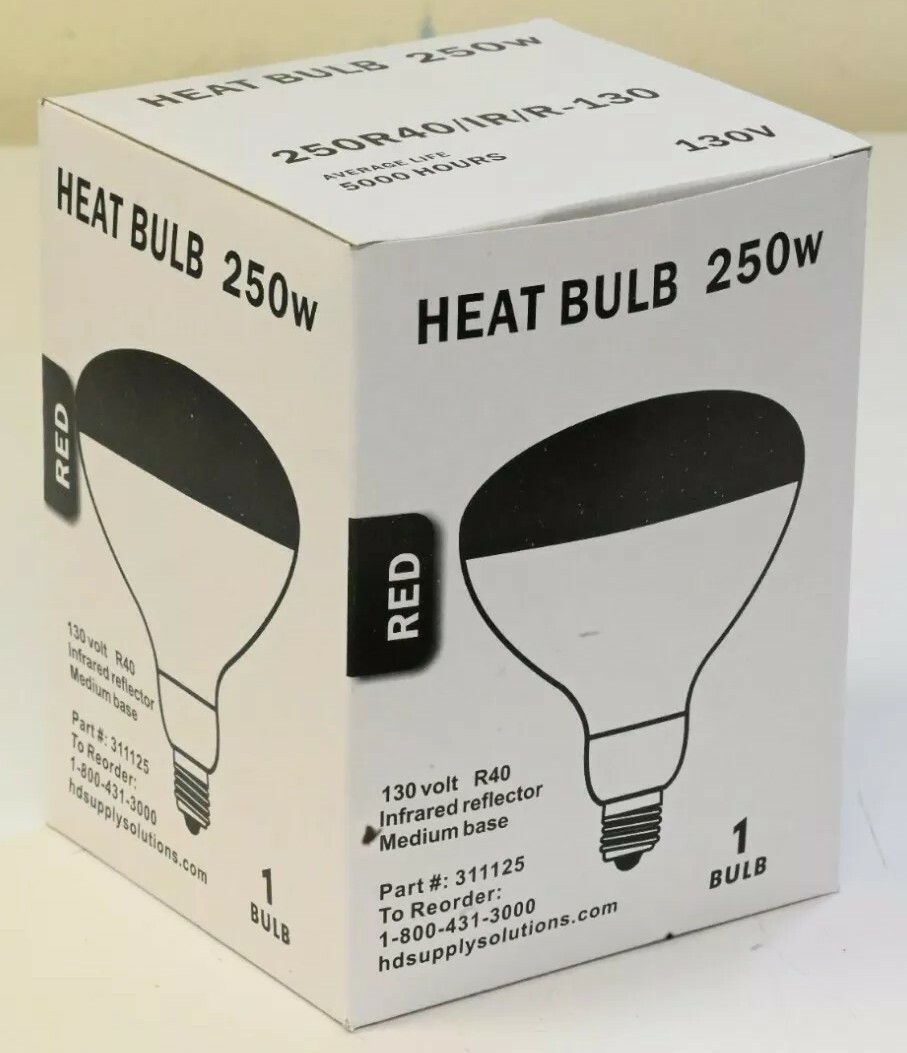 250 Watt Red Heat Lamp Bulb 250w 130v R40 IR Infrared Incandescent Reflector