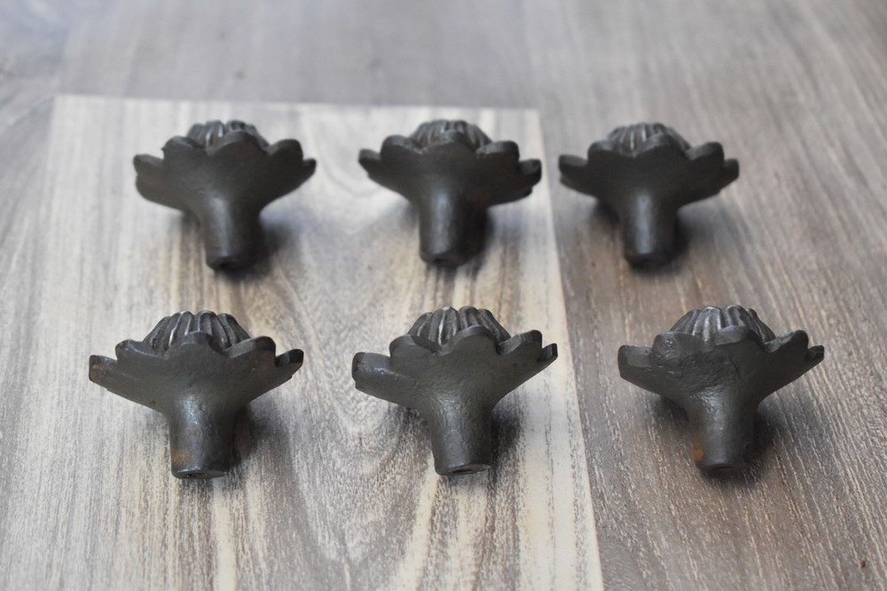 Vintage FLORAL cast iron cabinet drawer door knobs handle pull rustic Look 6pcs