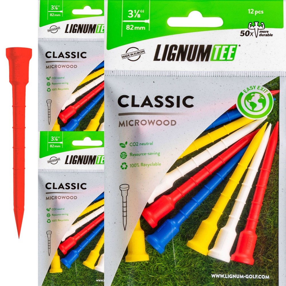 Lignum Classic Golf Tees - Flat Head, Durable, Eco-Friendly, Adjustable Height