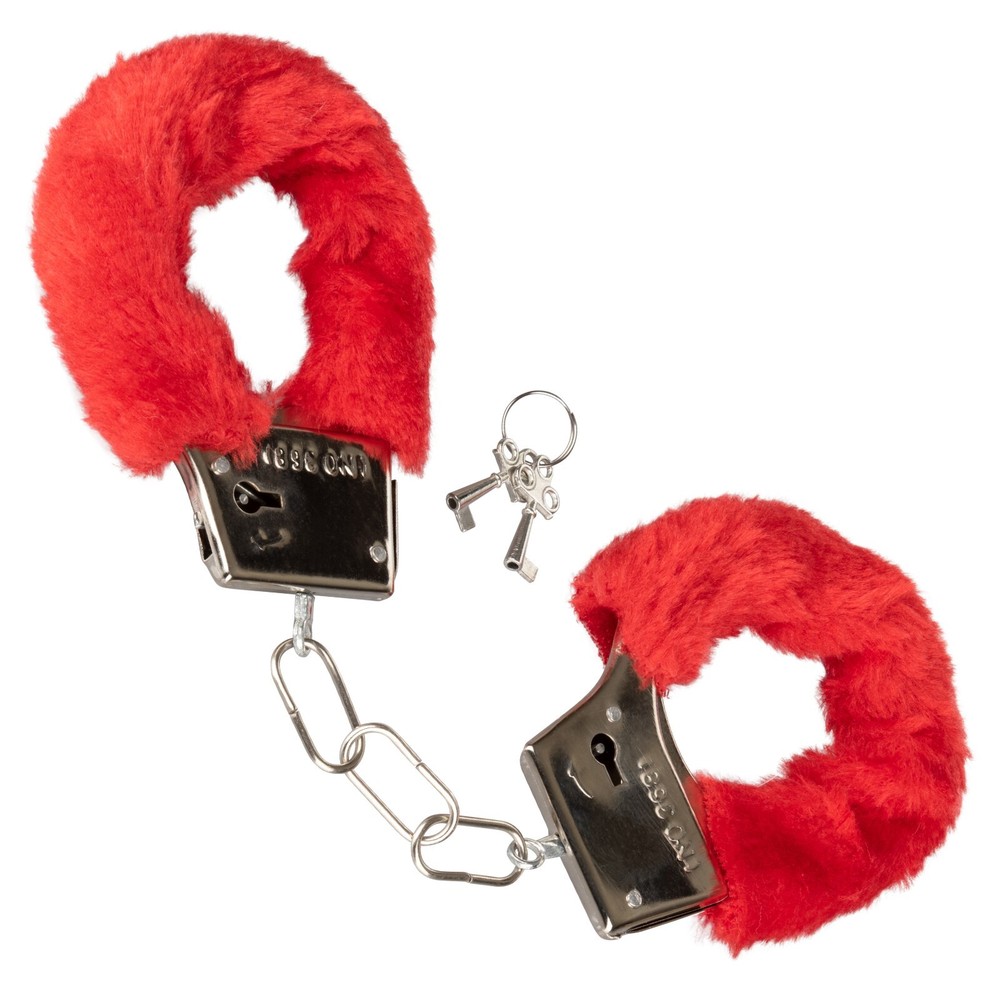 CalExotics Playful Furry Cuffs Restraints Red