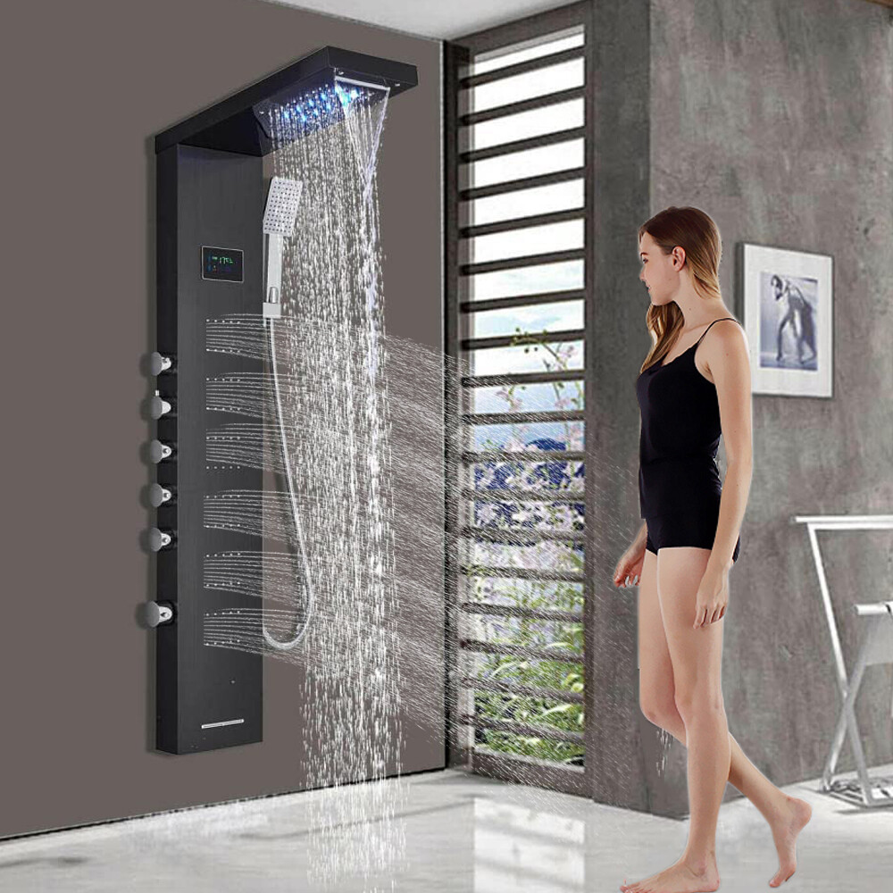Stainless Steel Shower Panel Tower LED Rainfall Combo System Massage Jet Sprayer