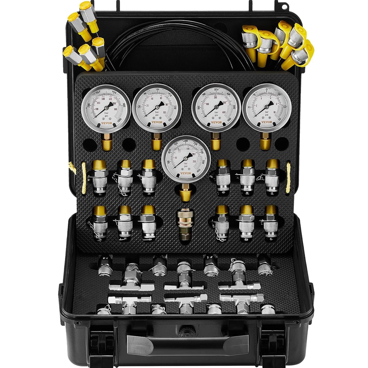60Mpa Hydraulic Pressure Test Kit 5 Gauges 13 Couplings 14 Tee Connectors 5 Hose