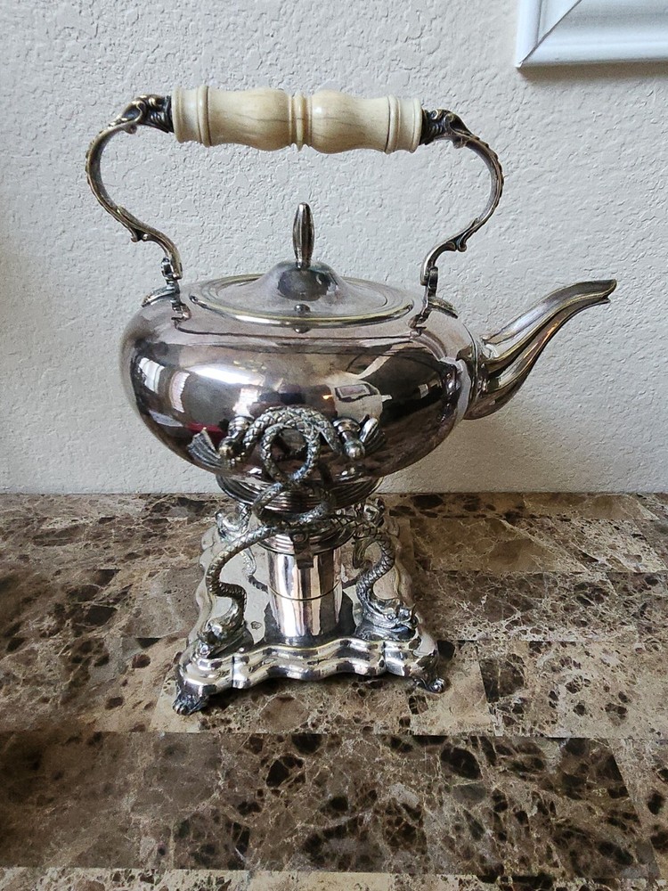 ANTIQUE Rare H.A. Jurst silver-plated kettle on stand coffee tea pot
