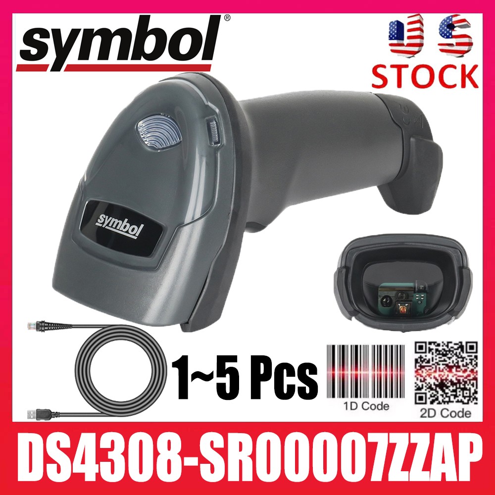 1~5Pcs Symbol DS4308-SR00007ZZAP Digital Handheld Barcode Scanner w/USB Cable 2D